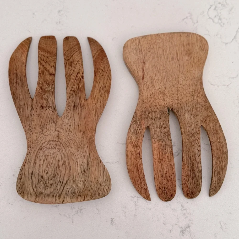Salad Hands,  Wood Salad Servers, Salad Serving Set OF 2